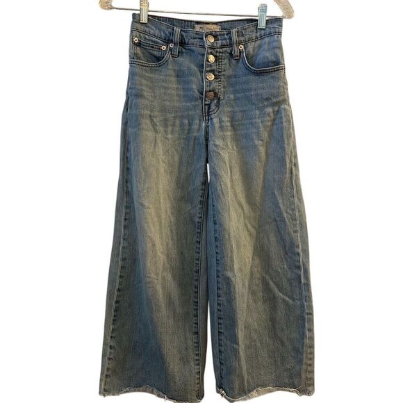 Madewell Women's Wide Leg Crop Jeans Blue Size 24 Exposed Button - Picture 1 of 16